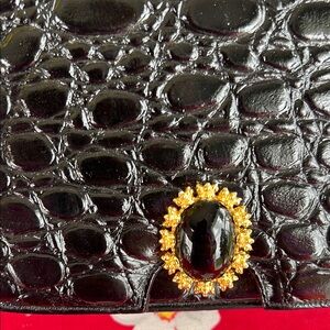 VTG Black Croc-Embossed Bag with Gold Chain